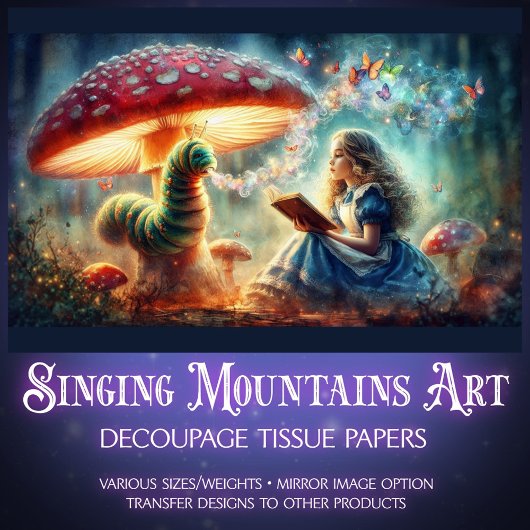 Whimsical Wonderland Alice Caterpillar Decoupage 薄葉紙