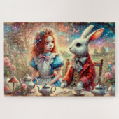 Whimsical Wonderland Illustration Alice & Rabbit ジグソーパズル (横)