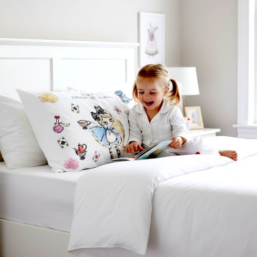 Whimsical Wonderland Tea Party White Pillowcase 枕カバー