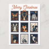 Whimsical Woodland Animal Stamps Merry Christmas  ポストカード (正面)