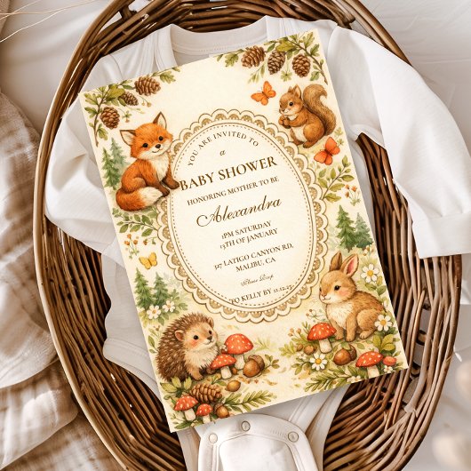 Whimsical Woodland Animals Baby Shower 招待状