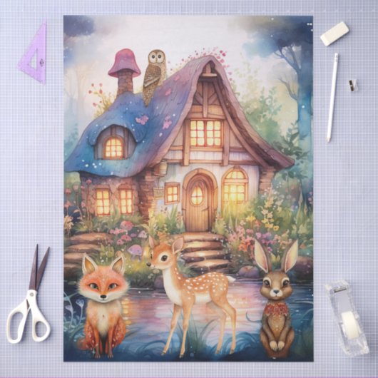  Whimsical Woodland Animals &  Cottage  薄葉紙 (クラフト)