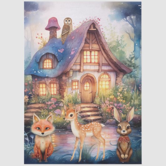  Whimsical Woodland Animals &  Cottage  薄葉紙 (正面)