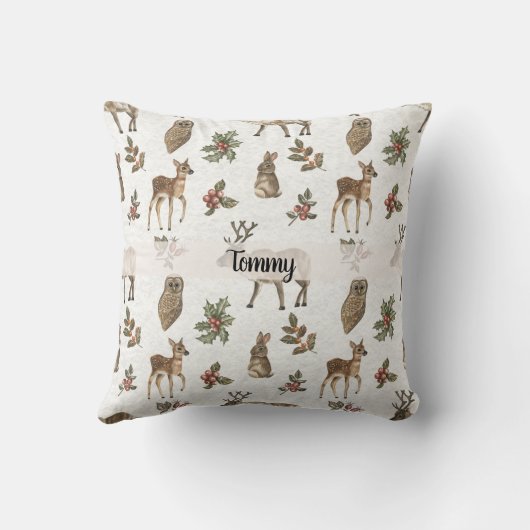 Whimsical Woodland Animals Custom Name クッション (裏面)
