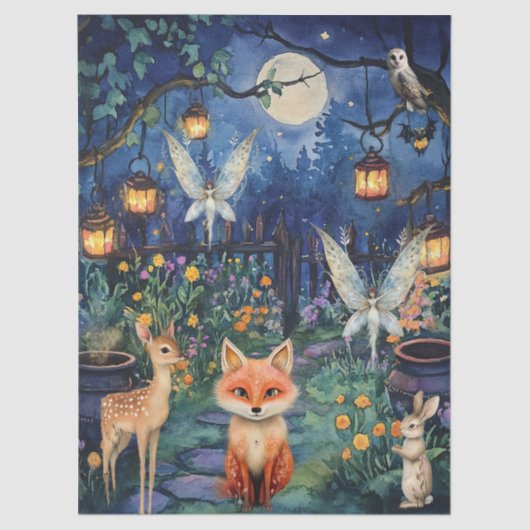 Whimsical Woodland Animals & Fairy Decoupage Paper 薄葉紙 (正面)