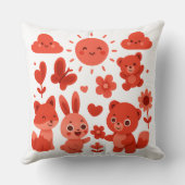 Whimsical Woodland Animals Sun & Hearts  クッション (裏面)