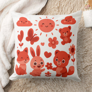 Whimsical Woodland Animals Sun & Hearts  クッション