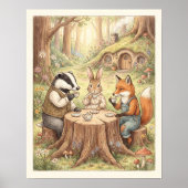 Whimsical Woodland Animals Tea Party Nursery ポスター (正面)
