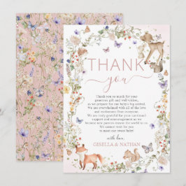 Whimsical Woodland Animals Wildflower Baby Shower サンキューカード