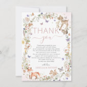 Whimsical Woodland Animals Wildflower Baby Shower サンキューカード (正面)