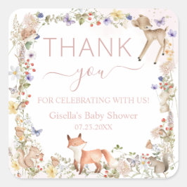 Whimsical Woodland Animals Wildflower Baby Shower  スクエアシール
