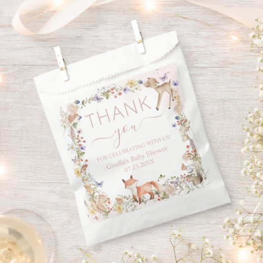 Whimsical Woodland Animals Wildflower Baby Shower  フェイバーバッグ (クリップ留めされた状態)