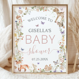 Whimsical Woodland Animals Wildflower Baby Shower  ポスター