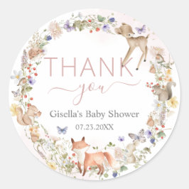 Whimsical Woodland Animals Wildflower Baby Shower  ラウンドシール