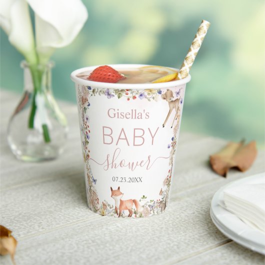 Whimsical Woodland Animals Wildflower Baby Shower  紙コップ (インサイチュ)