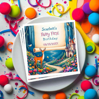 Whimsical Woodland Castle Fairy First 1st Birthday スタンダードランチョンナプキン