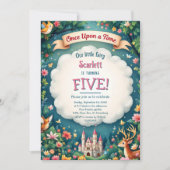 Whimsical Woodland Castle Fairytale 5th Birthday 招待状 (正面)