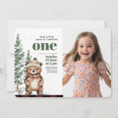 Whimsical Woodland Deer Birthday Green Photo 招待状 (正面)