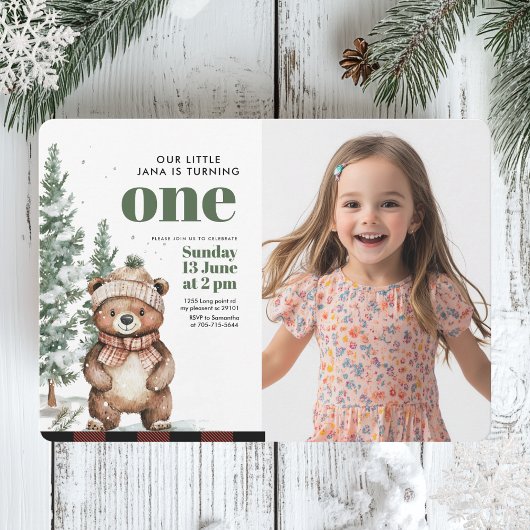 Whimsical Woodland Deer Birthday Green Photo 招待状