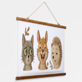 Whimsical Woodland Faces – Cute Embroidered Animal 吊り下げ型タペストリー (傾斜あり)