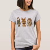 Whimsical Woodland Faces – Cute Embroidered Animal Tシャツ (正面)