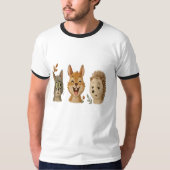 Whimsical Woodland Faces – Cute Embroidered Animal Tシャツ (正面)