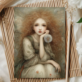 Whimsical Woodland Fairy Portrait with Dandelion  カード