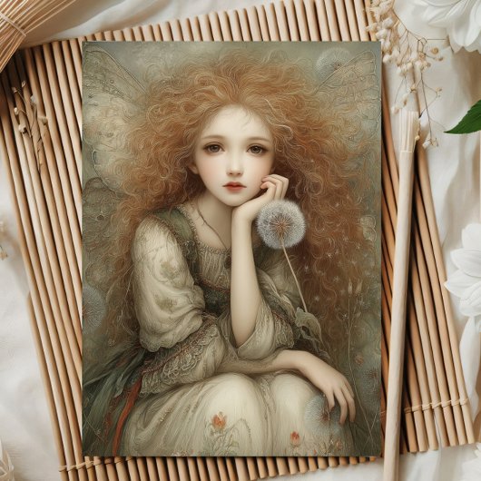 Whimsical Woodland Fairy Portrait with Dandelion  カード