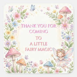 Whimsical Woodland Fairy Watercolor 5th Birthday スクエアシール