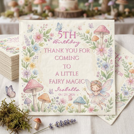 Whimsical Woodland Fairy Watercolor 5th Birthday スタンダードランチョンナプキン