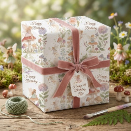 Whimsical Woodland Fairy Watercolor 5th Birthday ラッピングペーパー