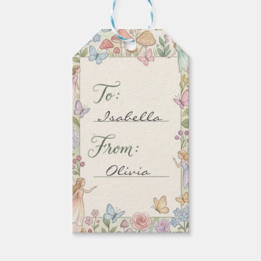 Whimsical Woodland Fairy Watercolor Birthday ギフトタグ (正面)