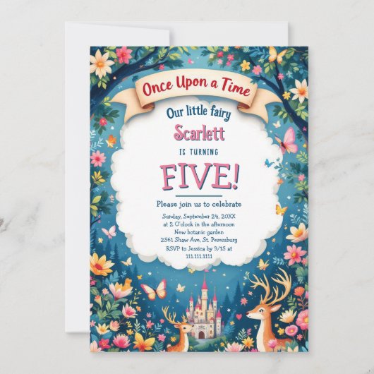 Whimsical Woodland Forest Fairytale Kid's Birthday 招待状 (正面)