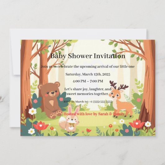 Whimsical Woodland Forest Friends Baby Shower 招待状 (正面)