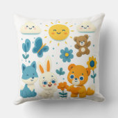 Whimsical Woodland Friends Sun Throw Pillow クッション (裏面)