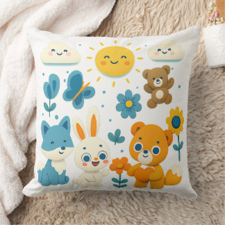 Whimsical Woodland Friends Sun Throw Pillow クッション