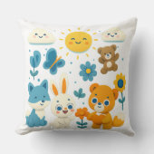 Whimsical Woodland Friends Sun Throw Pillow クッション (正面)