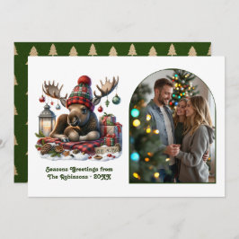 Whimsical Woodland Moose Rustic Nordic Christmas シーズンカード