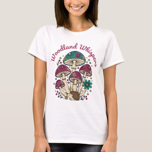 Whimsical Woodland Mushrooms and Hedgehog Tシャツ (正面)