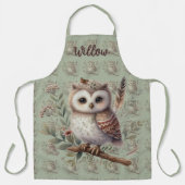 Whimsical Woodland Owl Botanical Illustration エプロン (正面)