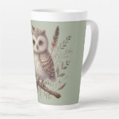 Whimsical Woodland Owl Botanical Illustration カフェラテマグ (右アングル)