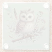 Whimsical Woodland Owl Botanical Illustration ガラスコースター (裏面)