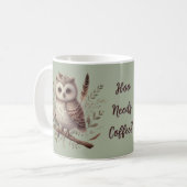Whimsical Woodland Owl Botanical Illustration コーヒーマグカップ (正面左)