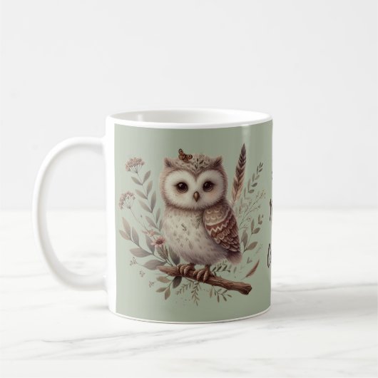 Whimsical Woodland Owl Botanical Illustration コーヒーマグカップ (左)