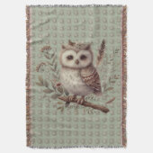 Whimsical Woodland Owl Botanical Illustration スローブランケット (正面縦)