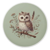 Whimsical Woodland Owl Botanical Illustration セラミックノブ (正面)
