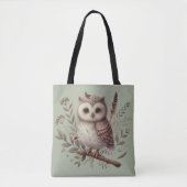 Whimsical Woodland Owl Botanical Illustration トートバッグ (正面)