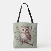 Whimsical Woodland Owl Botanical Illustration トートバッグ (裏面)