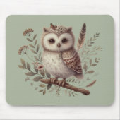 Whimsical Woodland Owl Botanical Illustration マウスパッド (正面)