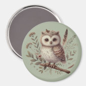 Whimsical Woodland Owl Botanical Illustration マグネット (正面/裏面)